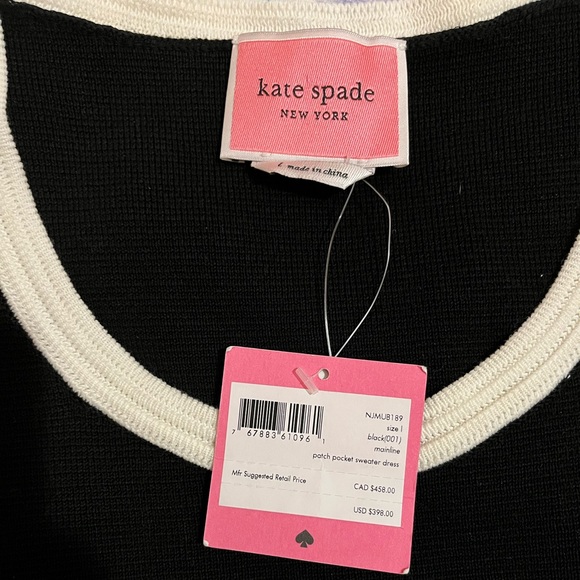 $398 Kate Spade RARE Patch Pocket Dress NWT Large, Black w/ White Trim - Picture 4 of 7